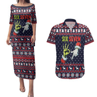 Grinch Hand Six Seven Xmas Couples Matching Puletasi and Hawaiian Shirt Meme Gen Alpha Slang - Wonder Print Shop