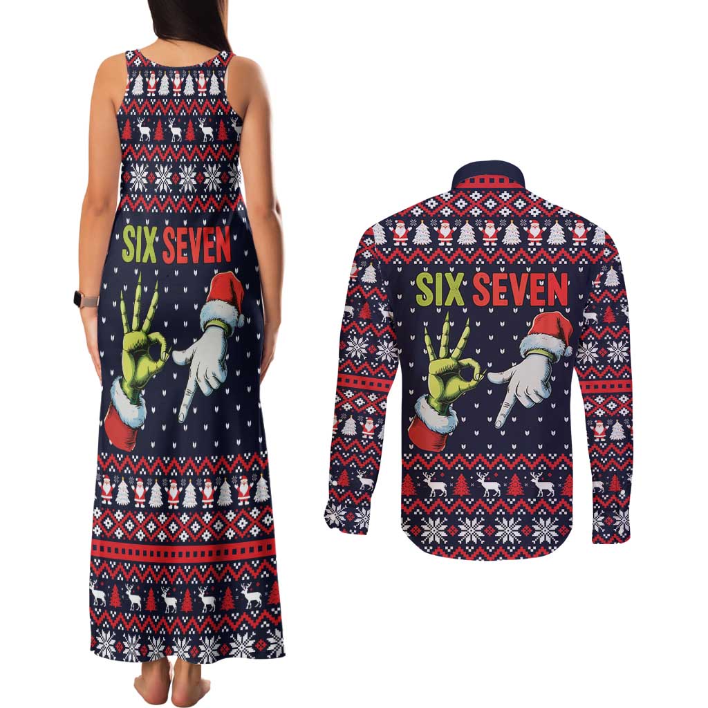 Grinch Hand Six Seven Xmas Couples Matching Tank Maxi Dress and Long Sleeve Button Shirt Meme Gen Alpha Slang - Wonder Print Shop