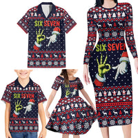 Grinch Hand Six Seven Xmas Family Matching Long Sleeve Bodycon Dress and Hawaiian Shirt Meme Gen Alpha Slang - Wonder Print Shop