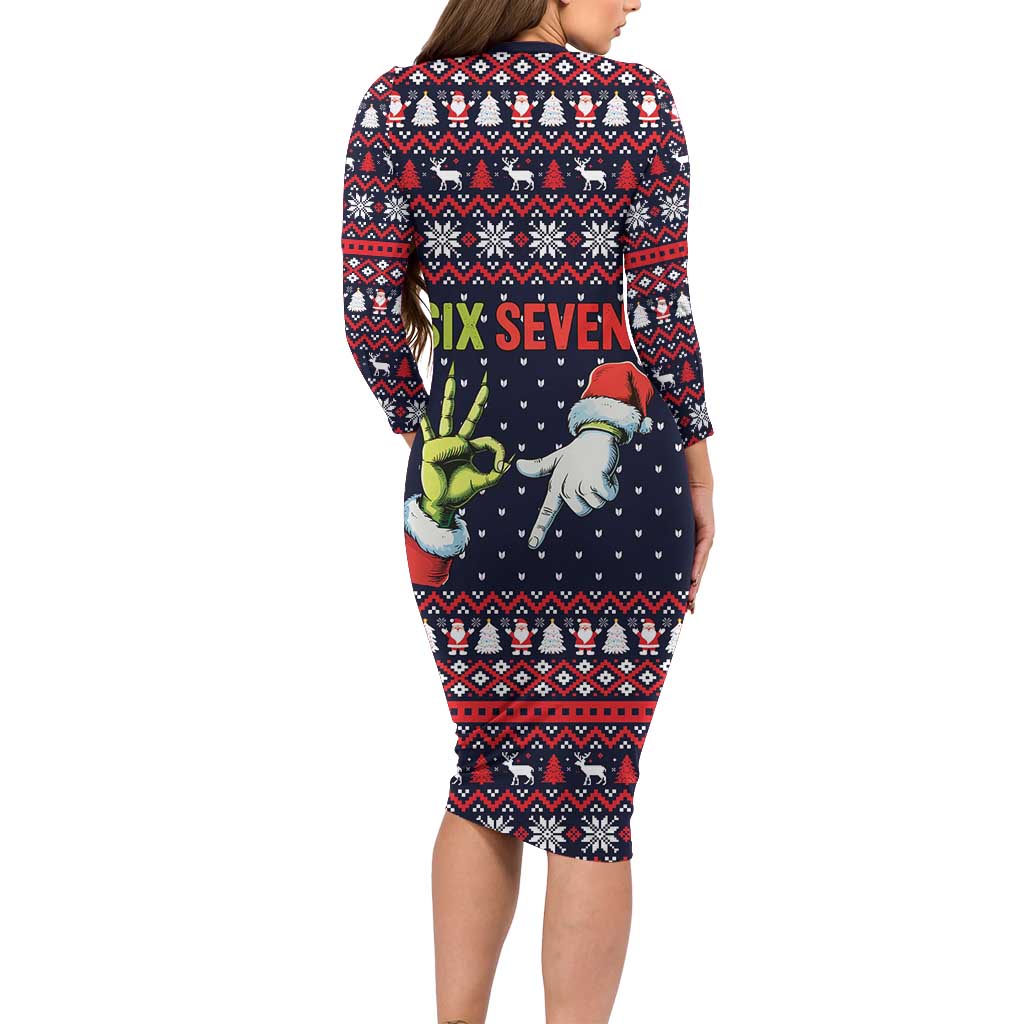 Grinch Hand Six Seven Xmas Family Matching Long Sleeve Bodycon Dress and Hawaiian Shirt Meme Gen Alpha Slang - Wonder Print Shop