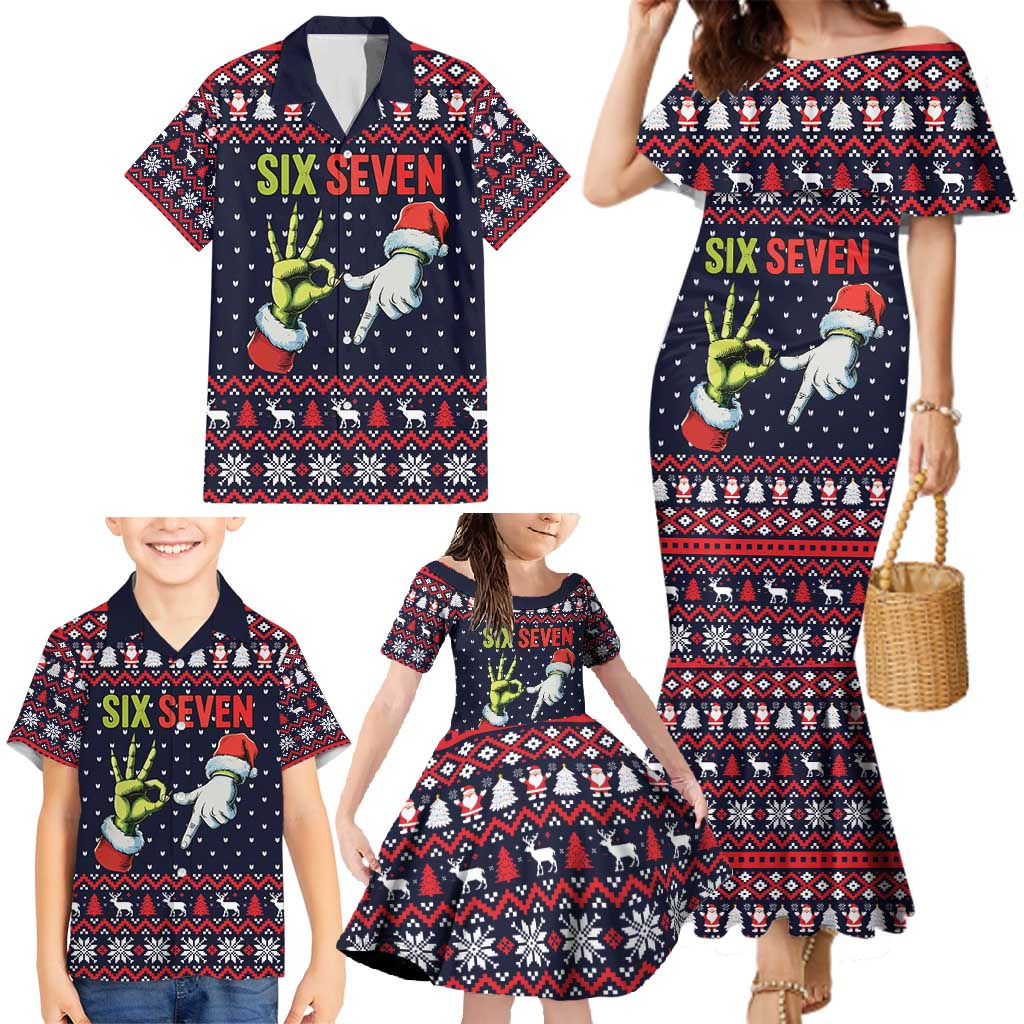 Grinch Hand Six Seven Xmas Family Matching Mermaid Dress and Hawaiian Shirt Meme Gen Alpha Slang - Wonder Print Shop