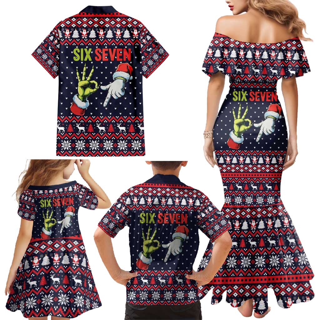Grinch Hand Six Seven Xmas Family Matching Mermaid Dress and Hawaiian Shirt Meme Gen Alpha Slang - Wonder Print Shop