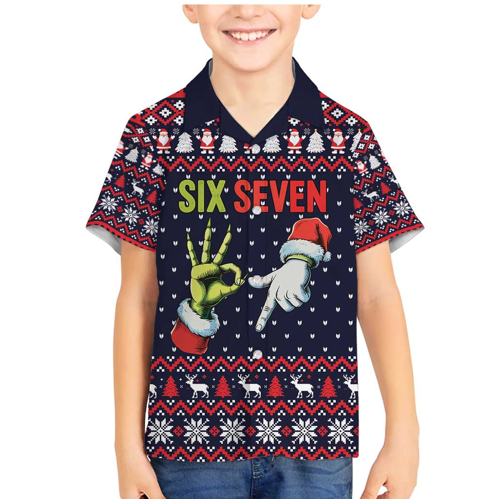 Grinch Hand Six Seven Xmas Family Matching Mermaid Dress and Hawaiian Shirt Meme Gen Alpha Slang - Wonder Print Shop