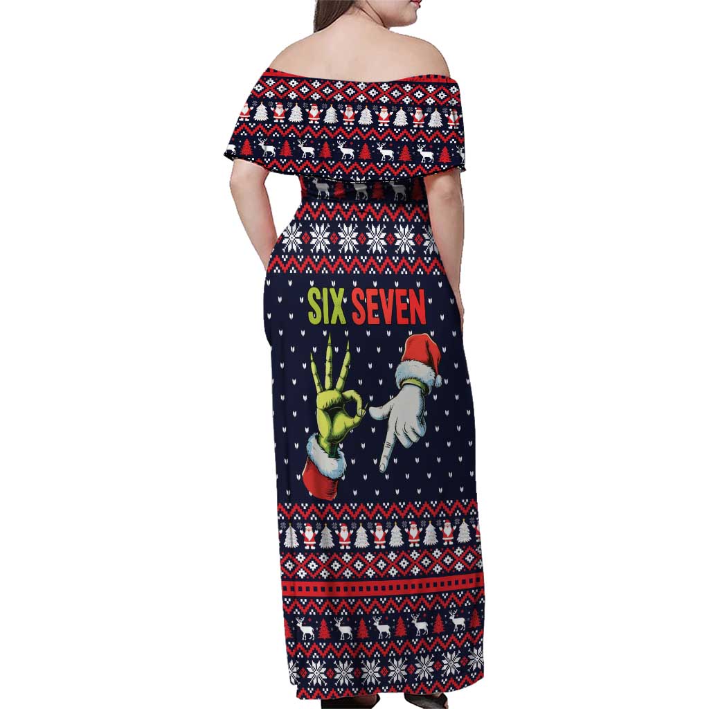 Grinch Hand Six Seven Xmas Family Matching Off Shoulder Maxi Dress and Hawaiian Shirt Meme Gen Alpha Slang - Wonder Print Shop