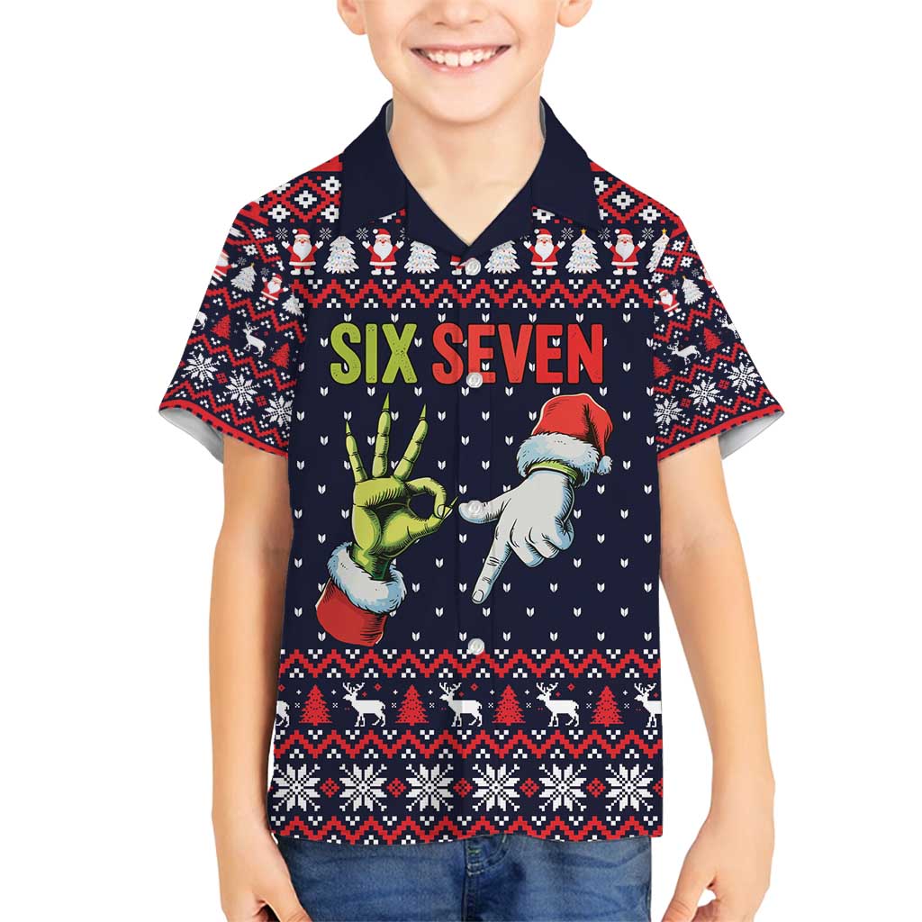 Grinch Hand Six Seven Xmas Family Matching Off Shoulder Maxi Dress and Hawaiian Shirt Meme Gen Alpha Slang - Wonder Print Shop