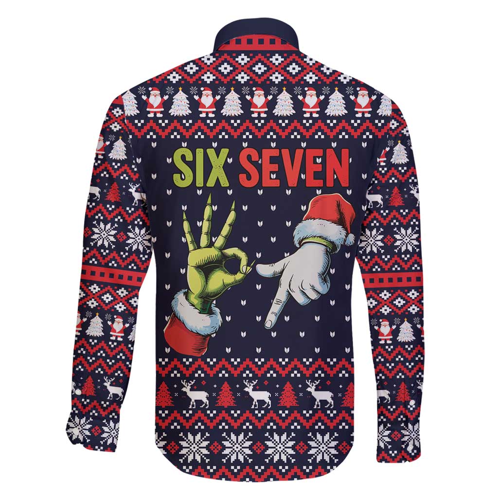 Grinch Hand Six Seven Xmas Family Matching Off Shoulder Short Dress and Hawaiian Shirt Meme Gen Alpha Slang - Wonder Print Shop