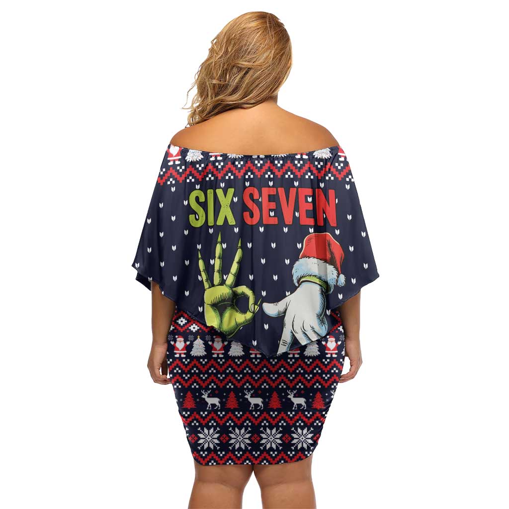 Grinch Hand Six Seven Xmas Family Matching Off Shoulder Short Dress and Hawaiian Shirt Meme Gen Alpha Slang - Wonder Print Shop