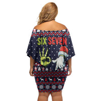 Grinch Hand Six Seven Xmas Family Matching Off Shoulder Short Dress and Hawaiian Shirt Meme Gen Alpha Slang - Wonder Print Shop