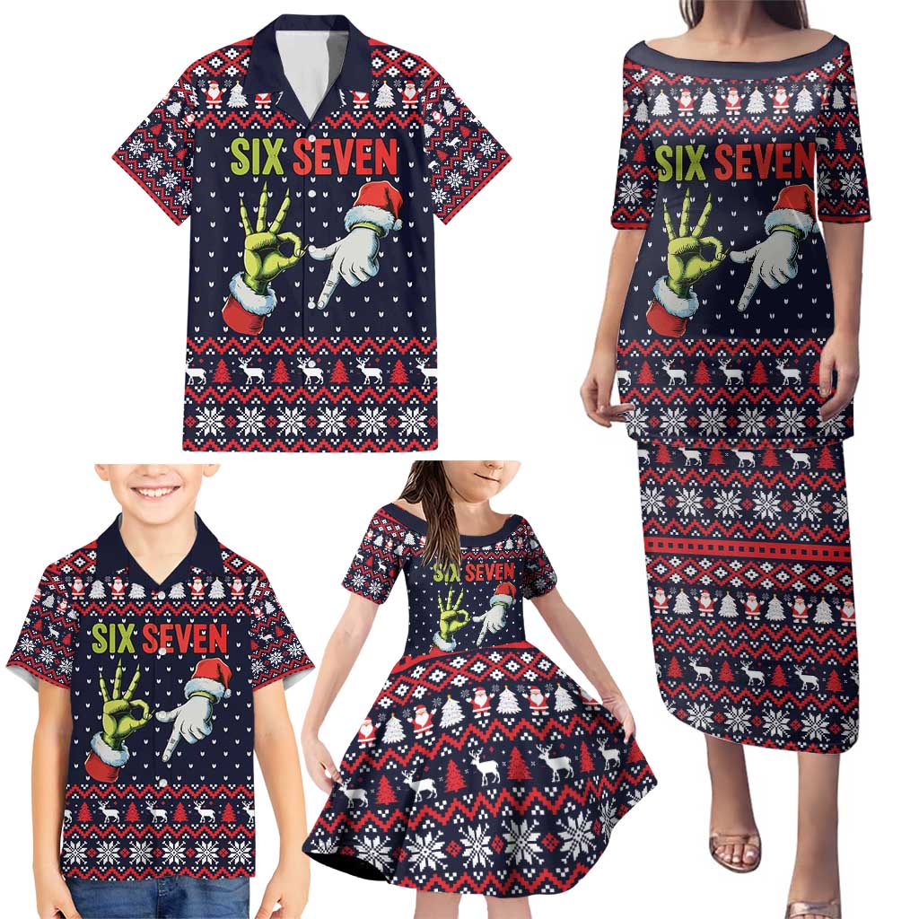 Grinch Hand Six Seven Xmas Family Matching Puletasi and Hawaiian Shirt Meme Gen Alpha Slang - Wonder Print Shop