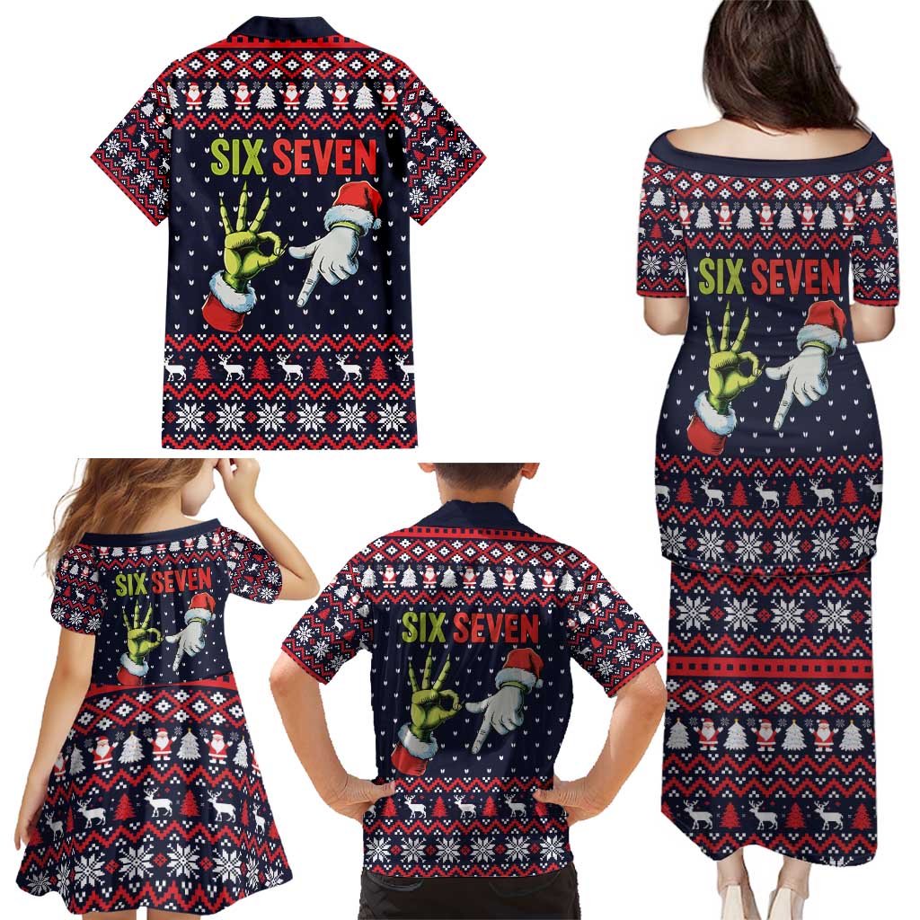 Grinch Hand Six Seven Xmas Family Matching Puletasi and Hawaiian Shirt Meme Gen Alpha Slang - Wonder Print Shop