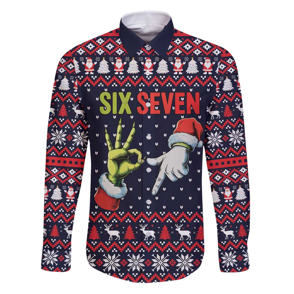 Grinch Hand Six Seven Xmas Family Matching Puletasi and Hawaiian Shirt Meme Gen Alpha Slang - Wonder Print Shop