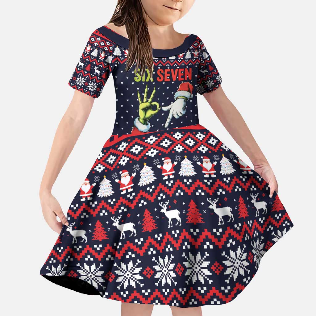 Grinch Hand Six Seven Xmas Family Matching Short Sleeve Bodycon Dress and Hawaiian Shirt Meme Gen Alpha Slang - Wonder Print Shop