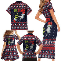 Grinch Hand Six Seven Xmas Family Matching Short Sleeve Bodycon Dress and Hawaiian Shirt Meme Gen Alpha Slang - Wonder Print Shop