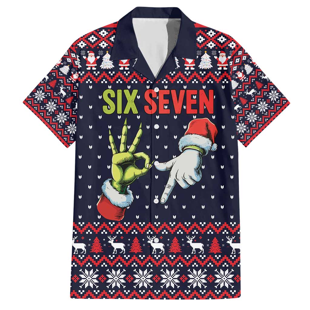 Grinch Hand Six Seven Xmas Family Matching Short Sleeve Bodycon Dress and Hawaiian Shirt Meme Gen Alpha Slang - Wonder Print Shop