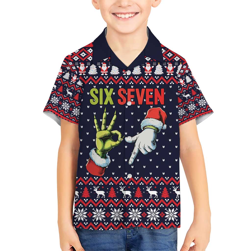 Grinch Hand Six Seven Xmas Family Matching Short Sleeve Bodycon Dress and Hawaiian Shirt Meme Gen Alpha Slang - Wonder Print Shop