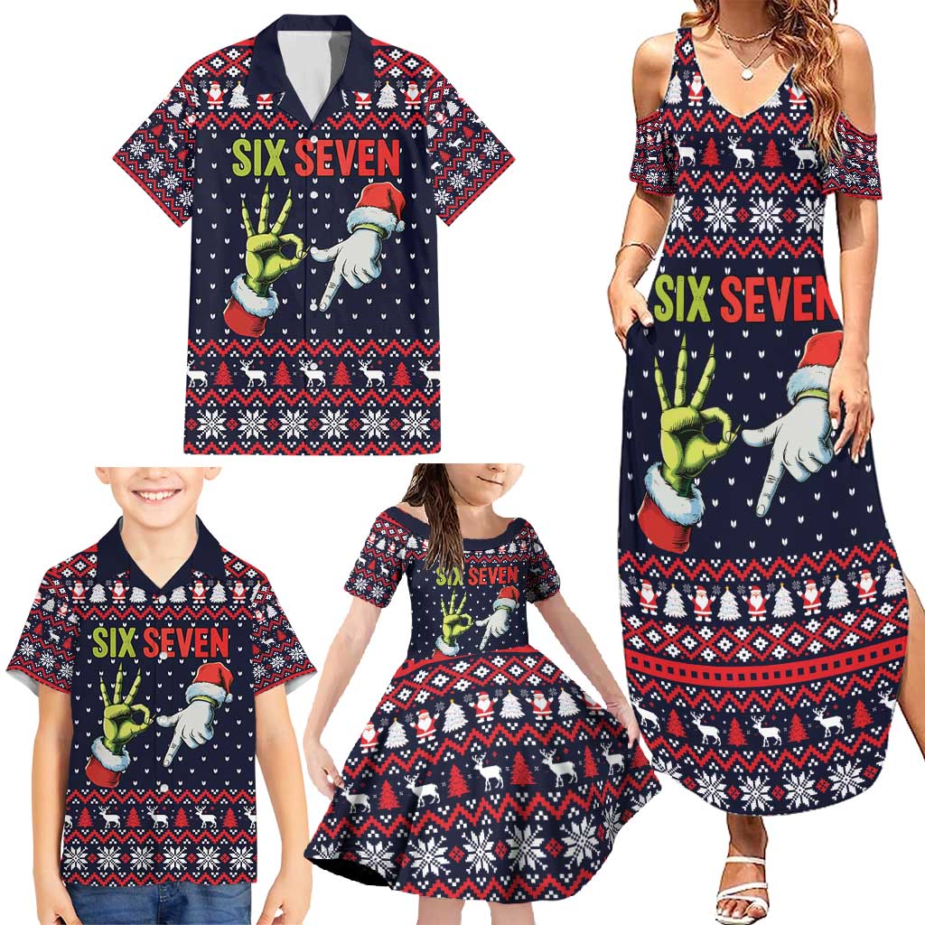 Grinch Hand Six Seven Xmas Family Matching Summer Maxi Dress and Hawaiian Shirt Meme Gen Alpha Slang - Wonder Print Shop