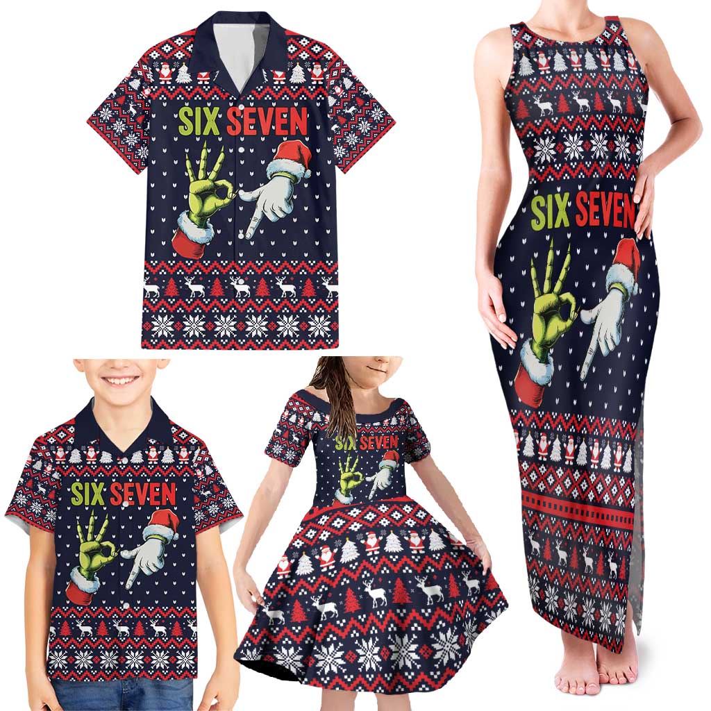 Grinch Hand Six Seven Xmas Family Matching Tank Maxi Dress and Hawaiian Shirt Meme Gen Alpha Slang - Wonder Print Shop
