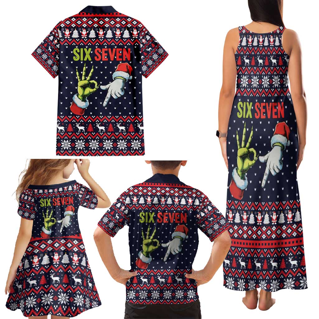 Grinch Hand Six Seven Xmas Family Matching Tank Maxi Dress and Hawaiian Shirt Meme Gen Alpha Slang - Wonder Print Shop