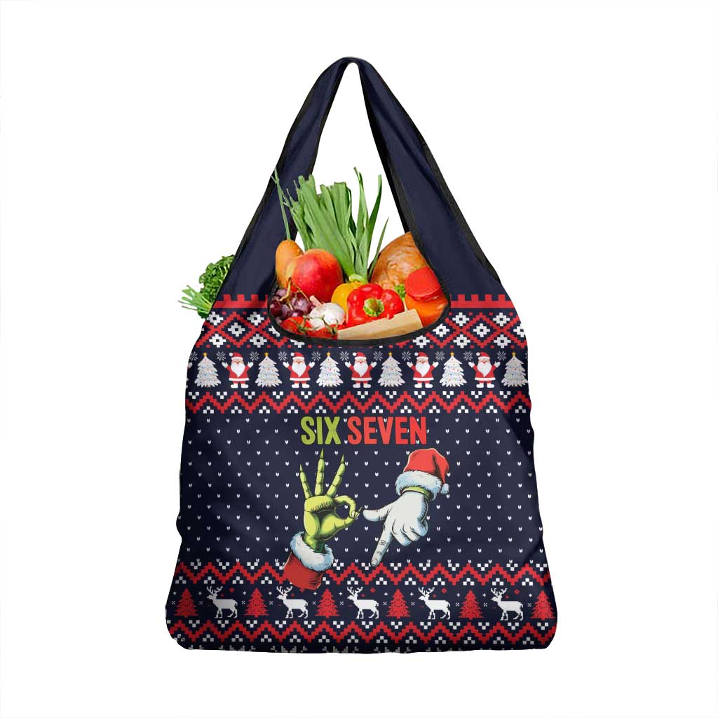 Grinch Hand Six Seven Xmas Grocery Bag Meme Gen Alpha Slang - Wonder Print Shop