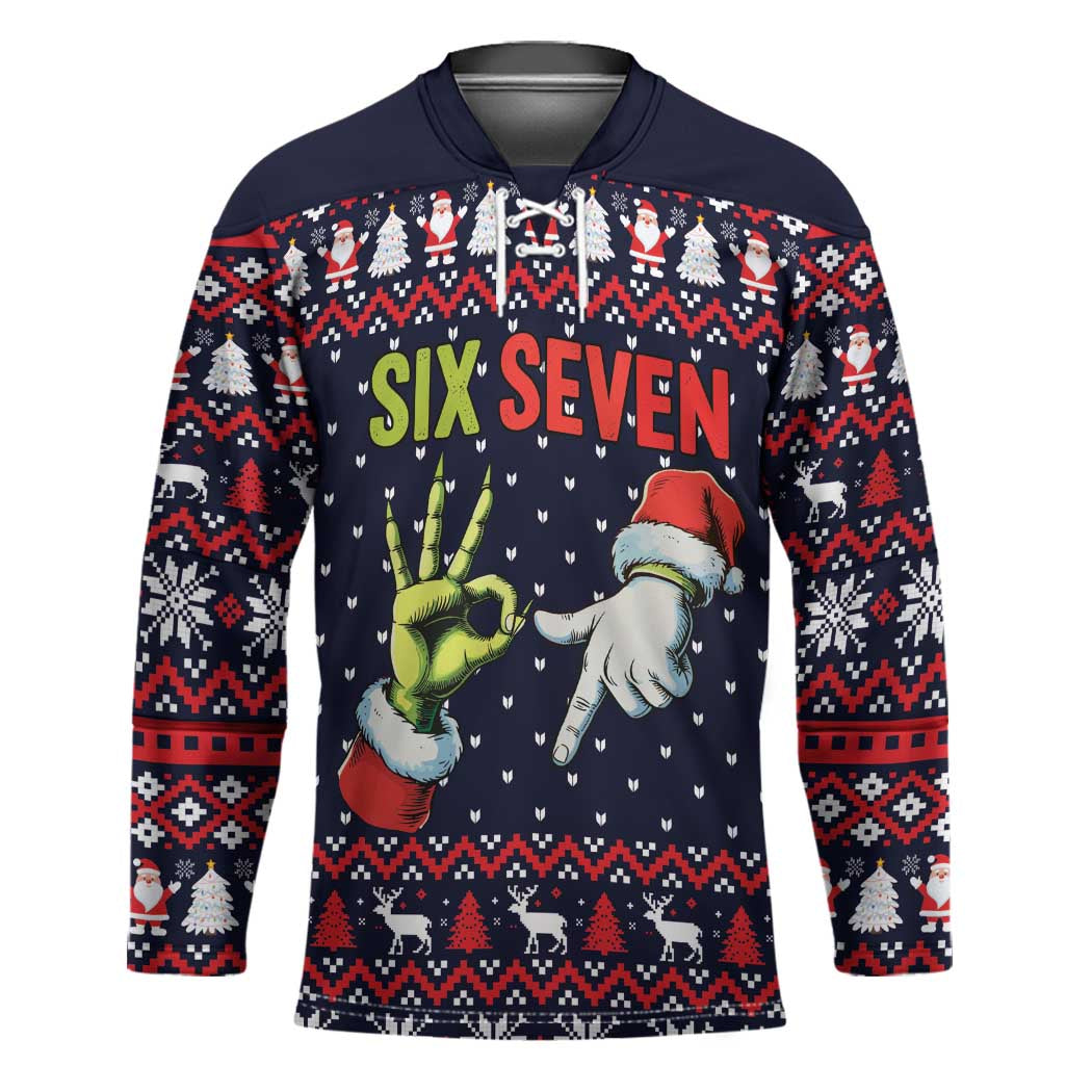 Grinch Hand Six Seven Xmas Hockey Jersey Meme Gen Alpha Slang - Wonder Print Shop