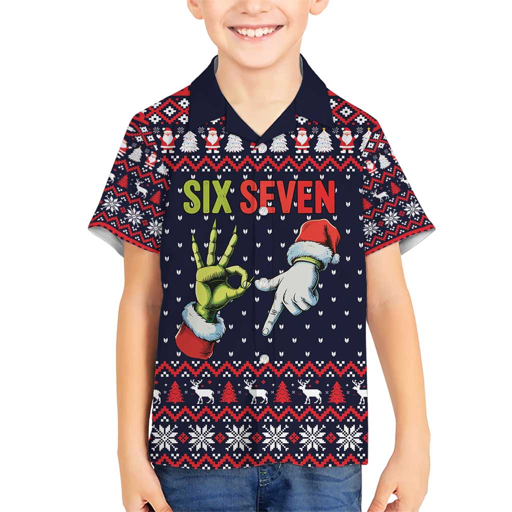 Grinch Hand Six Seven Xmas Kid Hawaiian Shirt Meme Gen Alpha Slang - Wonder Print Shop