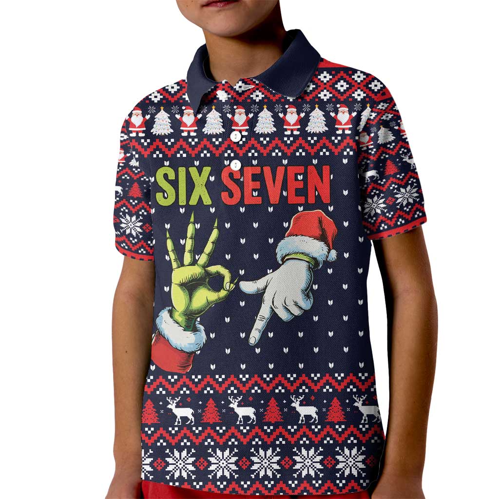 Grinch Hand Six Seven Xmas Kid Polo Shirt Meme Gen Alpha Slang - Wonder Print Shop