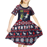 Grinch Hand Six Seven Xmas Kid Short Sleeve Dress Meme Gen Alpha Slang - Wonder Print Shop