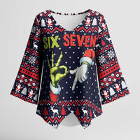 Grinch Hand Six Seven Xmas Kimono Sleeve Blouse Meme Gen Alpha Slang - Wonder Print Shop