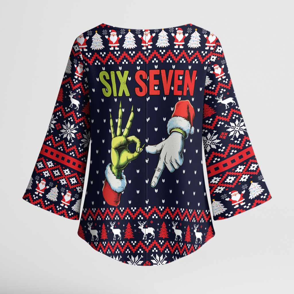 Grinch Hand Six Seven Xmas Kimono Sleeve Blouse Meme Gen Alpha Slang - Wonder Print Shop