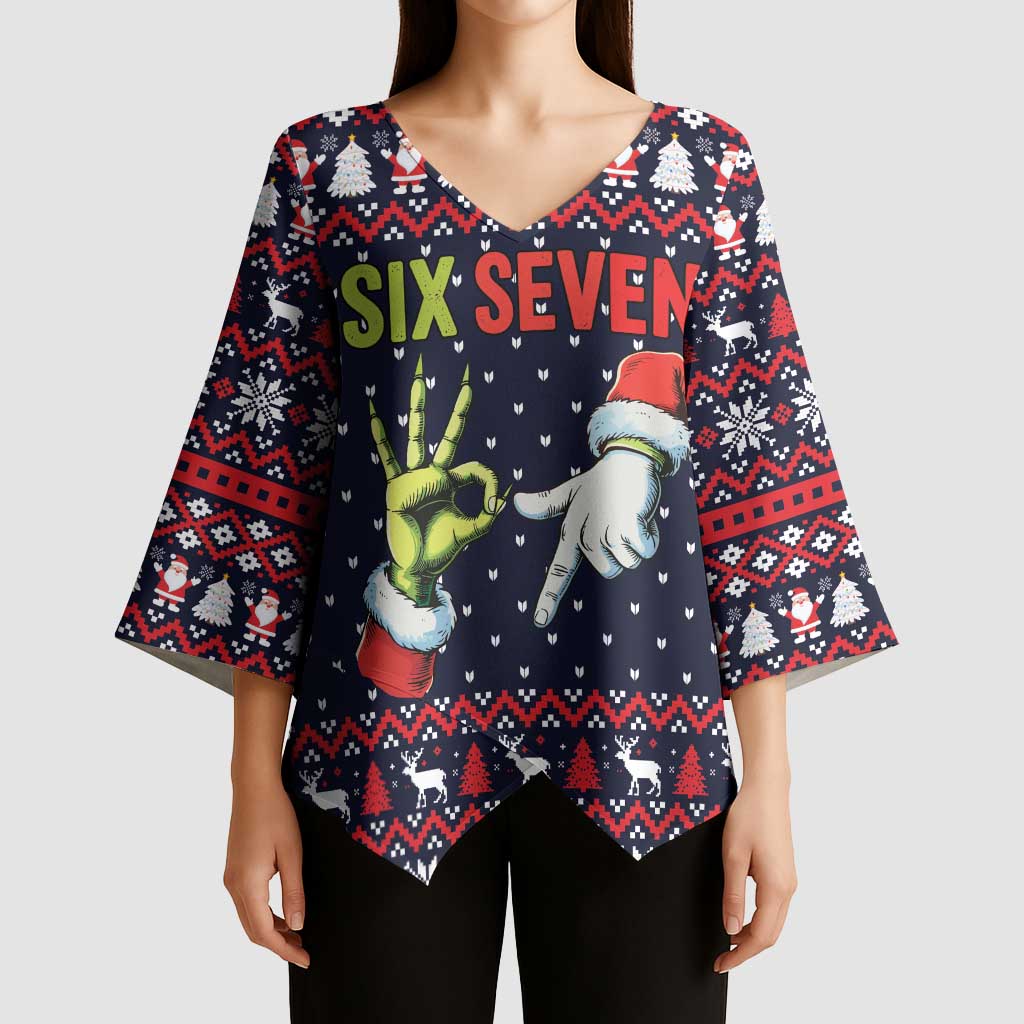 Grinch Hand Six Seven Xmas Kimono Sleeve Blouse Meme Gen Alpha Slang - Wonder Print Shop