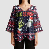 Grinch Hand Six Seven Xmas Kimono Sleeve Blouse Meme Gen Alpha Slang - Wonder Print Shop