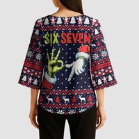Grinch Hand Six Seven Xmas Kimono Sleeve Blouse Meme Gen Alpha Slang - Wonder Print Shop