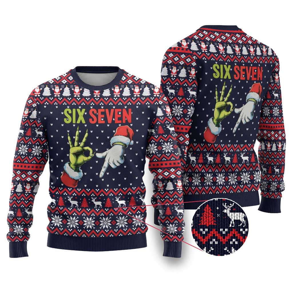 Grinch Hand Six Seven Xmas Ugly Christmas Sweater Meme Gen Alpha Slang - Wonder Print Shop
