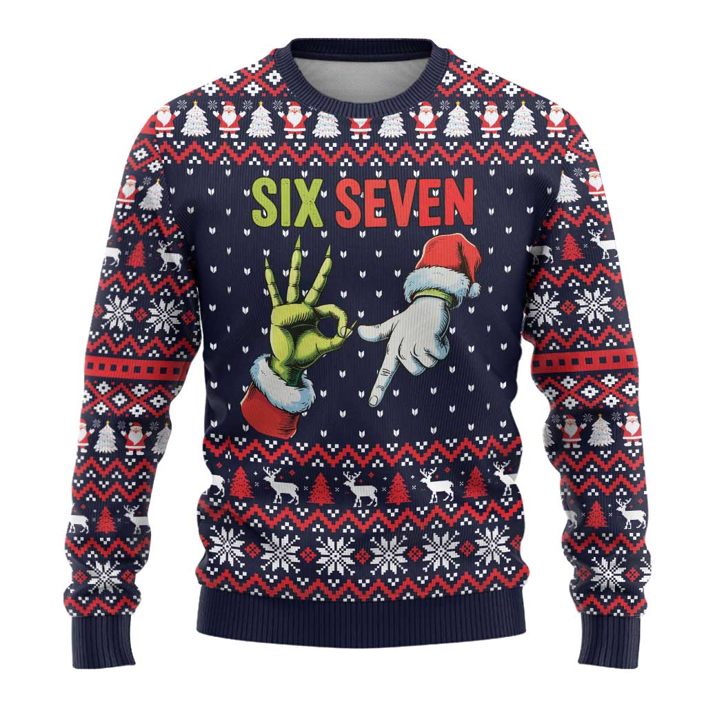 Grinch Hand Six Seven Xmas Ugly Christmas Sweater Meme Gen Alpha Slang - Wonder Print Shop