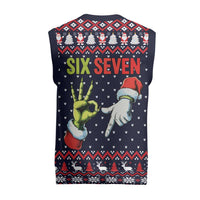 Grinch Hand Six Seven Xmas Christmas Knitted V-Neck Vest Meme Gen Alpha Slang - Wonder Print Shop