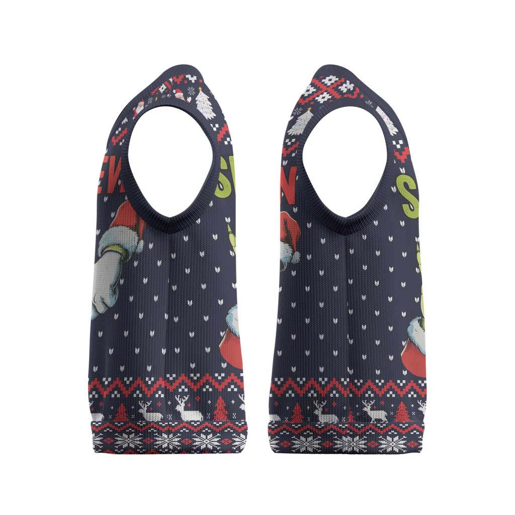 Grinch Hand Six Seven Xmas Christmas Knitted V-Neck Vest Meme Gen Alpha Slang - Wonder Print Shop