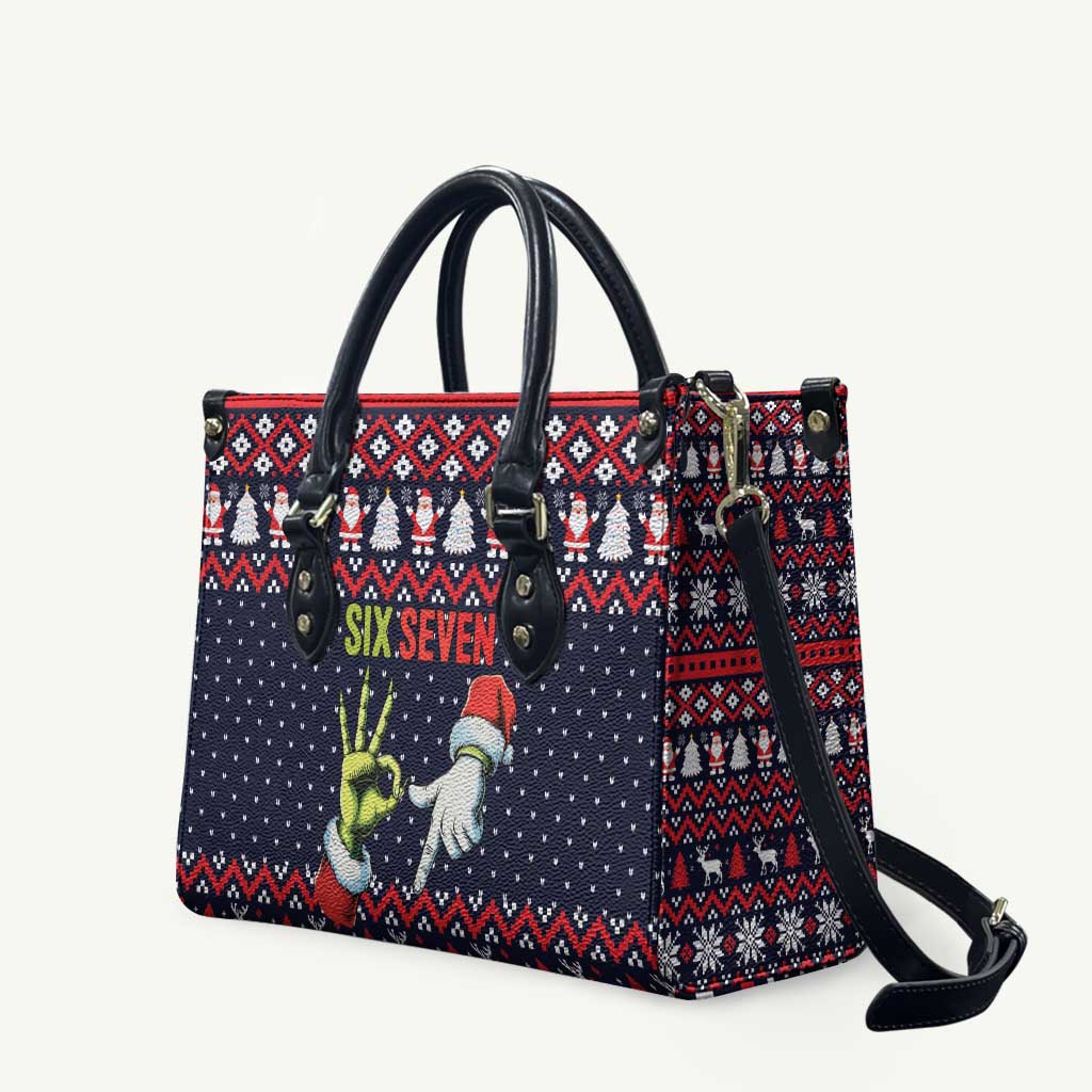 Grinch Hand Six Seven Xmas Leather Bag Meme Gen Alpha Slang - Wonder Print Shop
