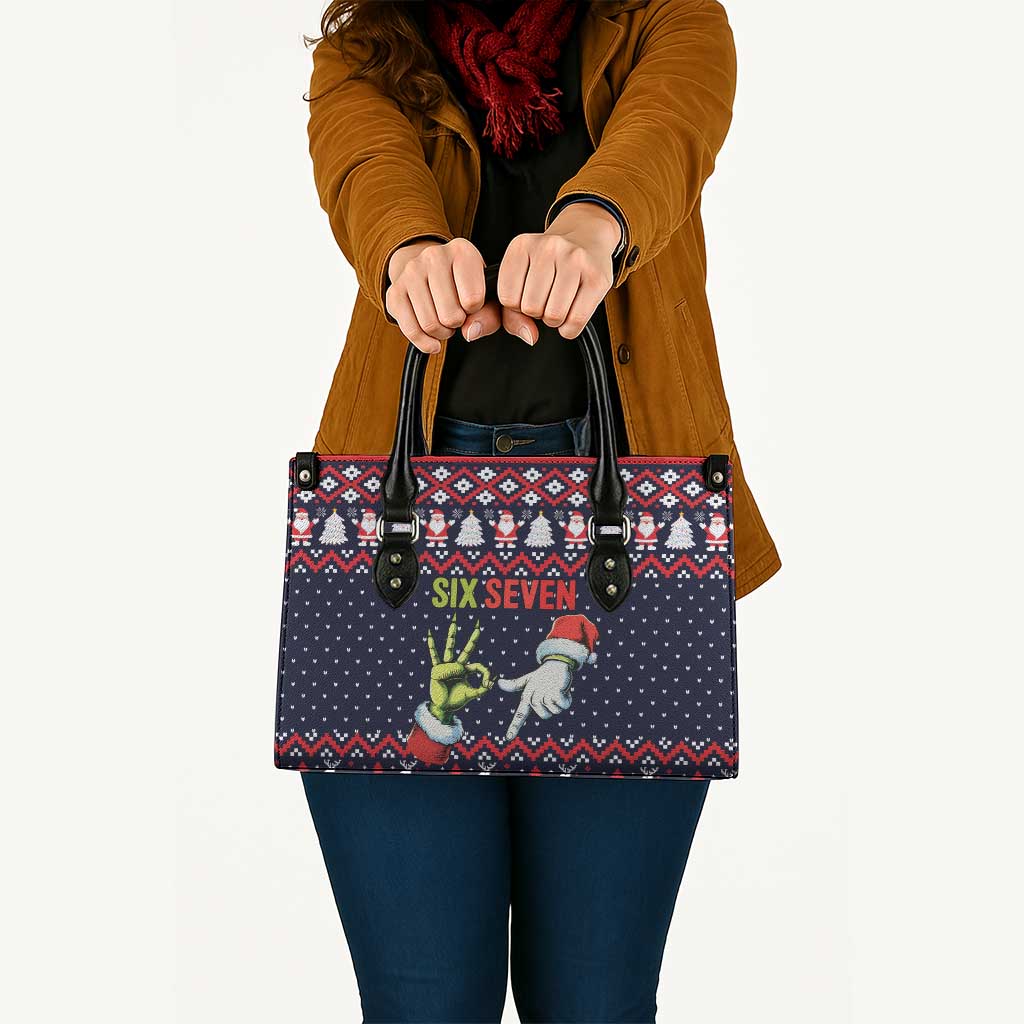 Grinch Hand Six Seven Xmas Leather Bag Meme Gen Alpha Slang - Wonder Print Shop