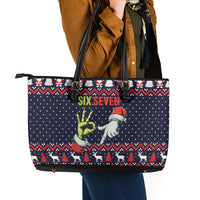 Grinch Hand Six Seven Xmas Leather Tote Bag Meme Gen Alpha Slang - Wonder Print Shop