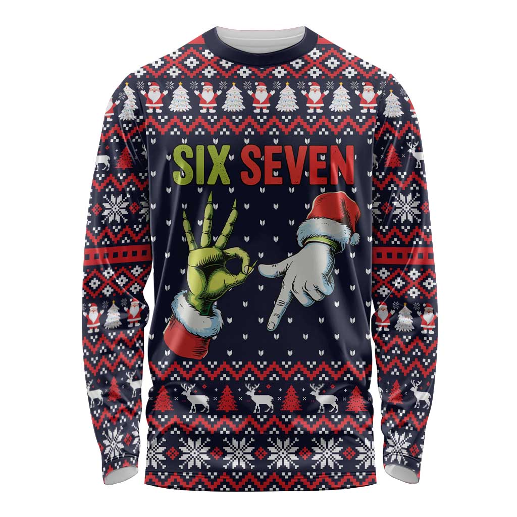Grinch Hand Six Seven Xmas Long Sleeve Shirt Meme Gen Alpha Slang - Wonder Print Shop