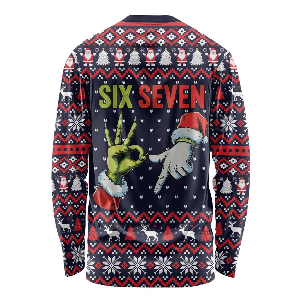 Grinch Hand Six Seven Xmas Long Sleeve Shirt Meme Gen Alpha Slang - Wonder Print Shop