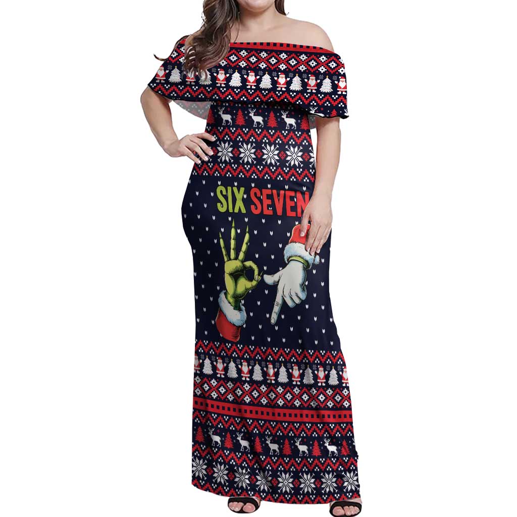 Grinch Hand Six Seven Xmas Off Shoulder Maxi Dress Meme Gen Alpha Slang - Wonder Print Shop