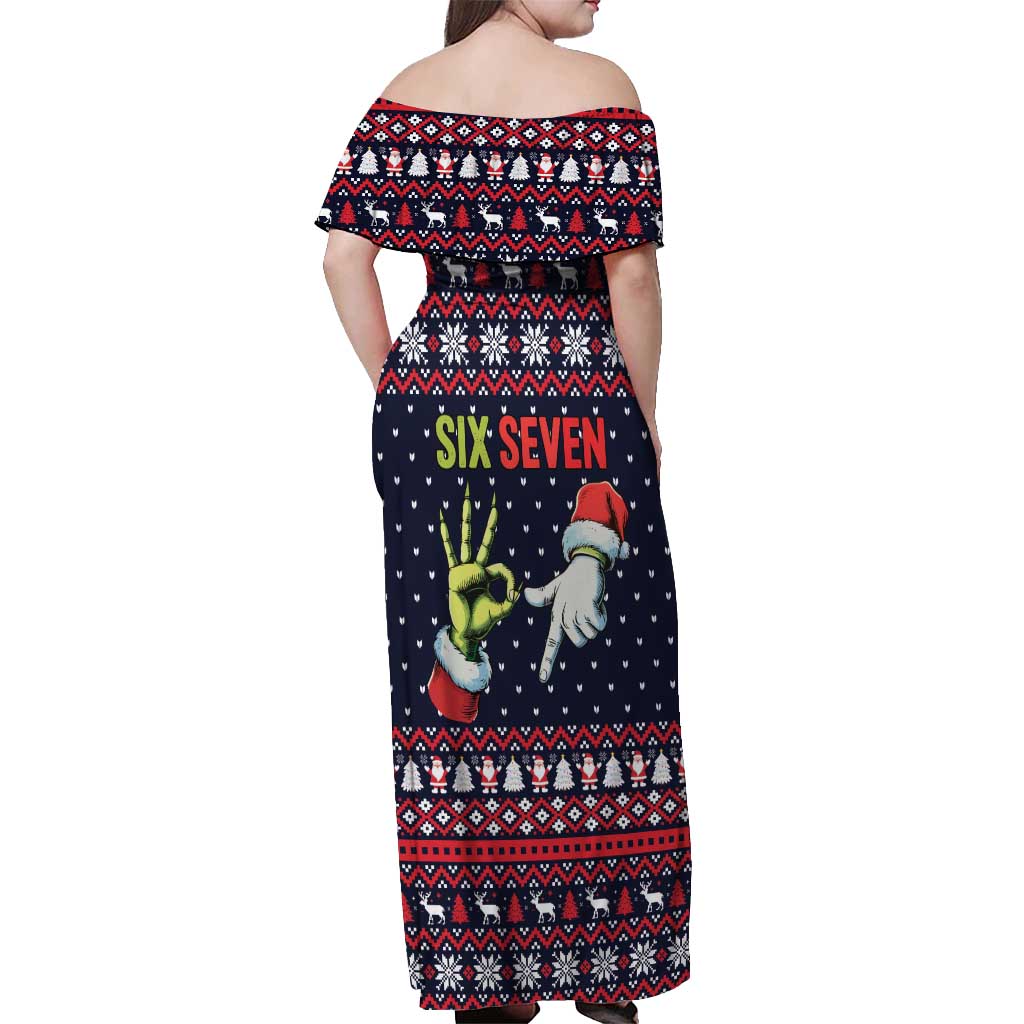 Grinch Hand Six Seven Xmas Off Shoulder Maxi Dress Meme Gen Alpha Slang - Wonder Print Shop