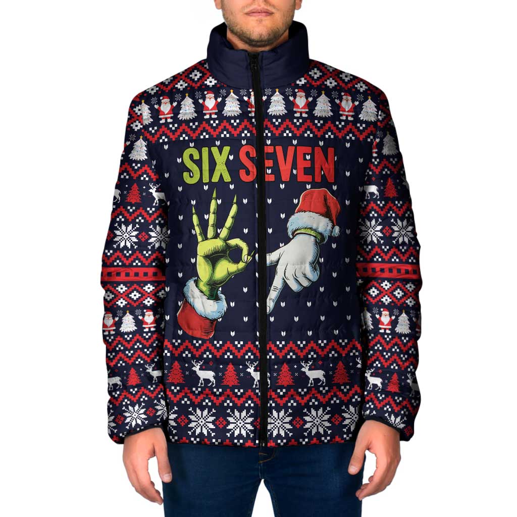 Grinch Hand Six Seven Xmas Padded Jacket Meme Gen Alpha Slang - Wonder Print Shop