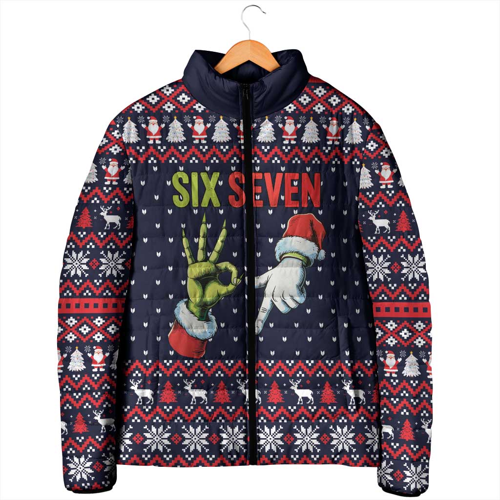 Grinch Hand Six Seven Xmas Padded Jacket Meme Gen Alpha Slang - Wonder Print Shop