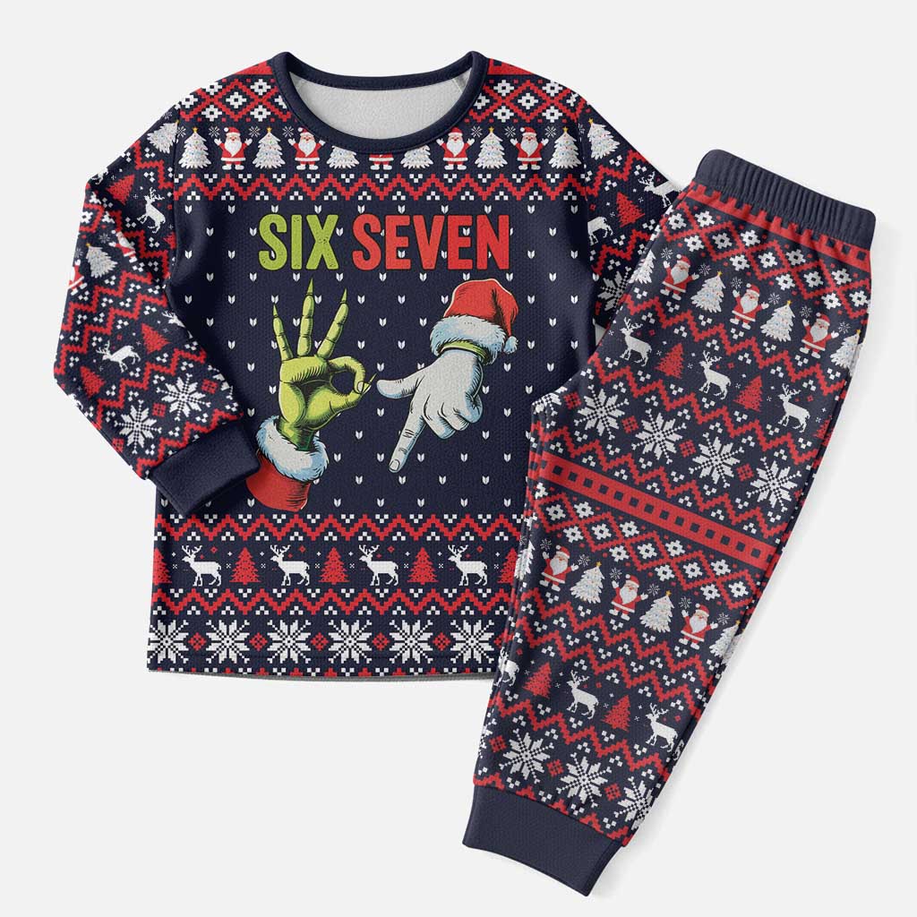 Grinch Hand Six Seven Xmas Christmas Pajama Set Meme Gen Alpha Slang - Wonder Print Shop
