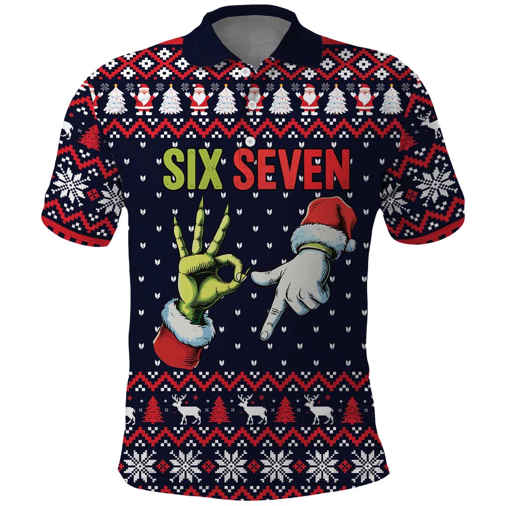 Grinch Hand Six Seven Xmas Polo Shirt Meme Gen Alpha Slang - Wonder Print Shop