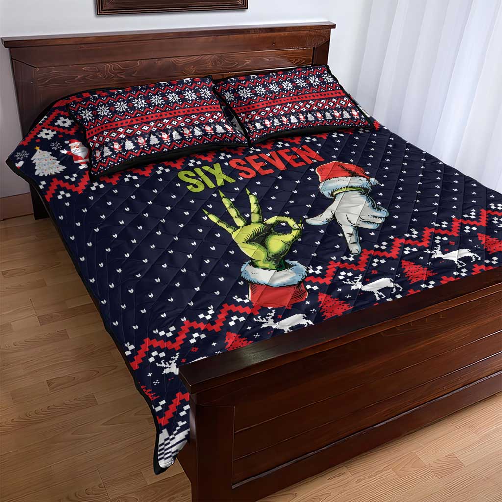 Grinch Hand Six Seven Xmas Quilt Bed Set Meme Gen Alpha Slang - Wonder Print Shop