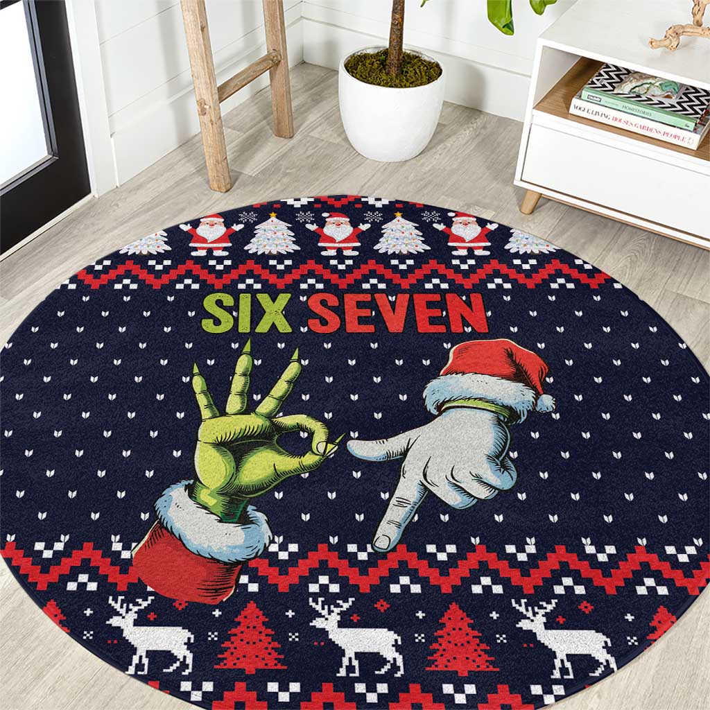 Grinch Hand Six Seven Xmas Round Carpet Meme Gen Alpha Slang - Wonder Print Shop