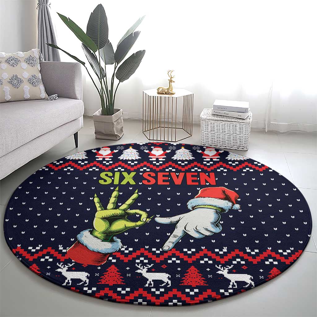 Grinch Hand Six Seven Xmas Round Carpet Meme Gen Alpha Slang - Wonder Print Shop
